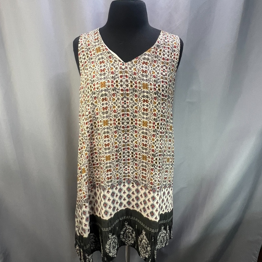 Millibon Boho Tank Dress Womens L Multicolor Geometric Print V Neck Sleeveless